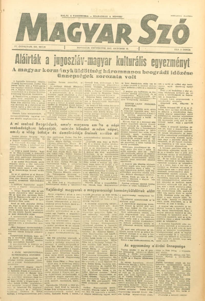 Magyar Szó, 4. évf. 1947. október 16. 253. sz. 1–8. oldal