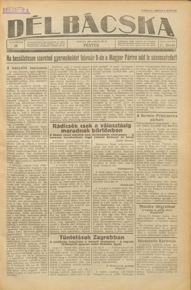Délbácska, 6. évf. 1925. január 23. 18. sz.