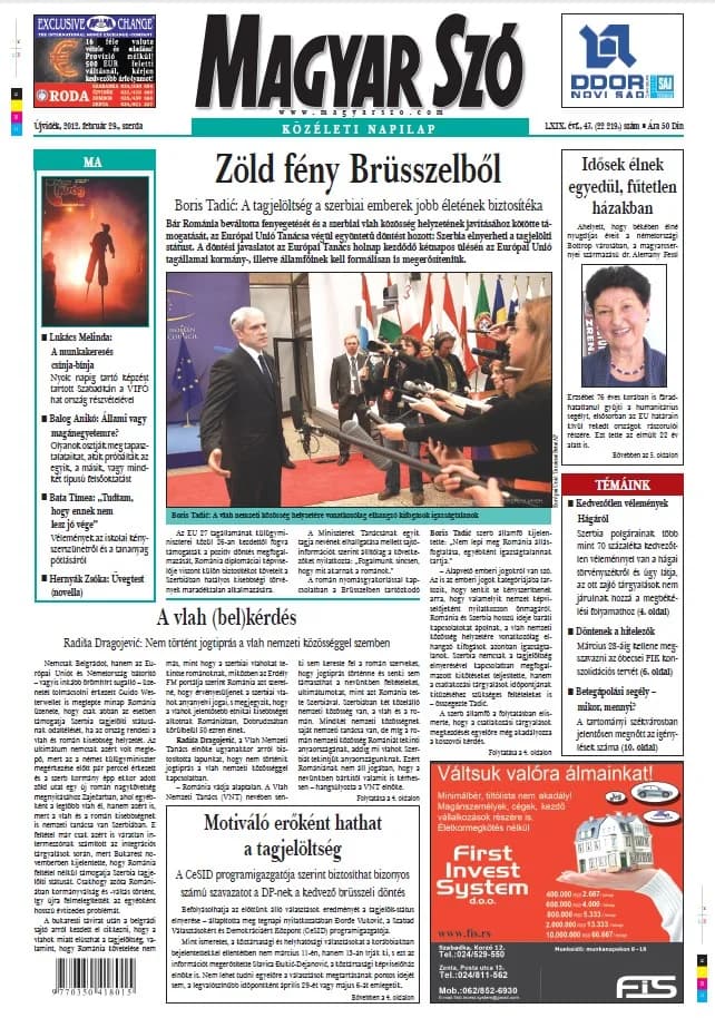 Magyar Szó, 69. évf. 2012. február 29. 47. sz. 1–20. oldal