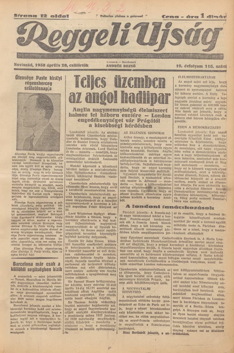 Reggeli Újság, 19. évf. 1938. április 28. 115. sz.