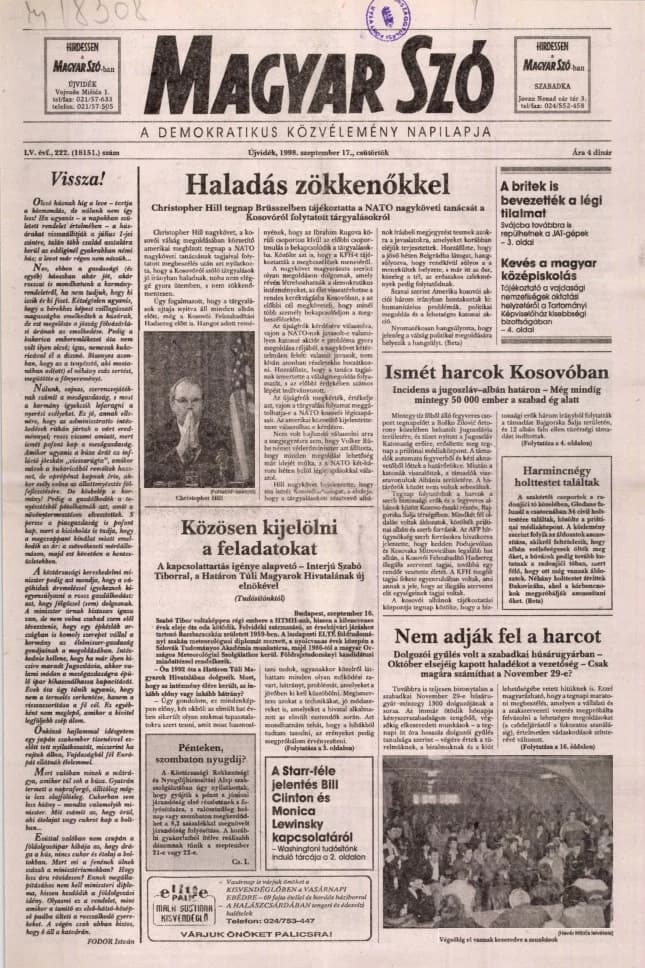Magyar Szó, 55. évf. 1998. szeptember 17. 222. sz. 1–16. oldal