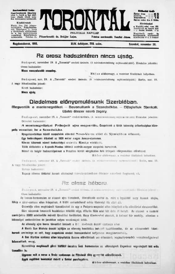 Torontál, 44. évf. 1915. november 20. 266. sz.