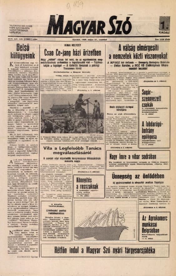 Magyar Szó, 46. évf. 1989. május 27. 142. sz. 1–24. oldal