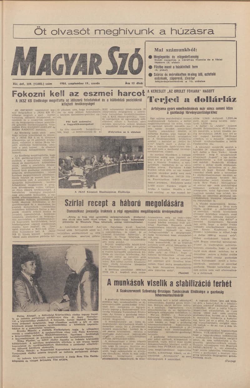 Magyar Szó, 41. évf. 1984. szeptember 19. 259. sz. 1–16. oldal
