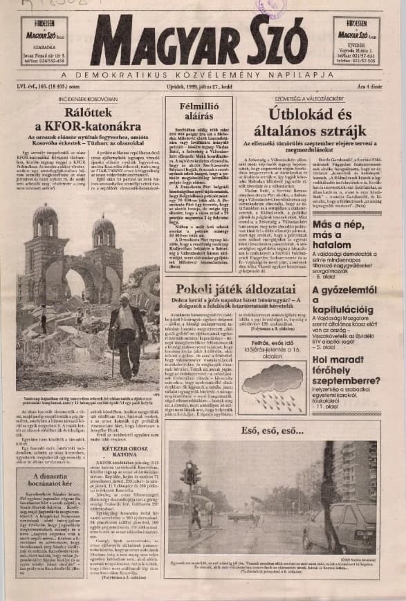 Magyar Szó, 56. évf. 1999. július 27. 165. sz. 1–16. oldal