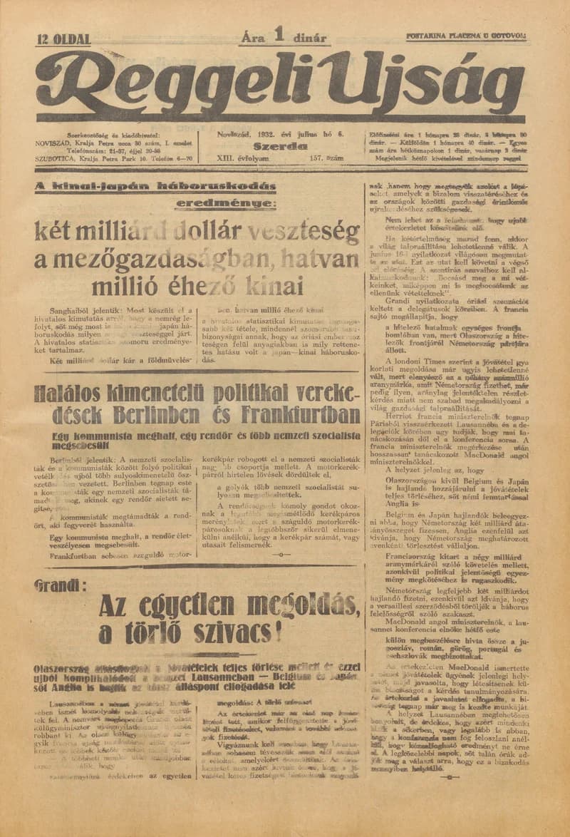 Reggeli Újság, 13. évf. 1932. július 6. 157. sz.