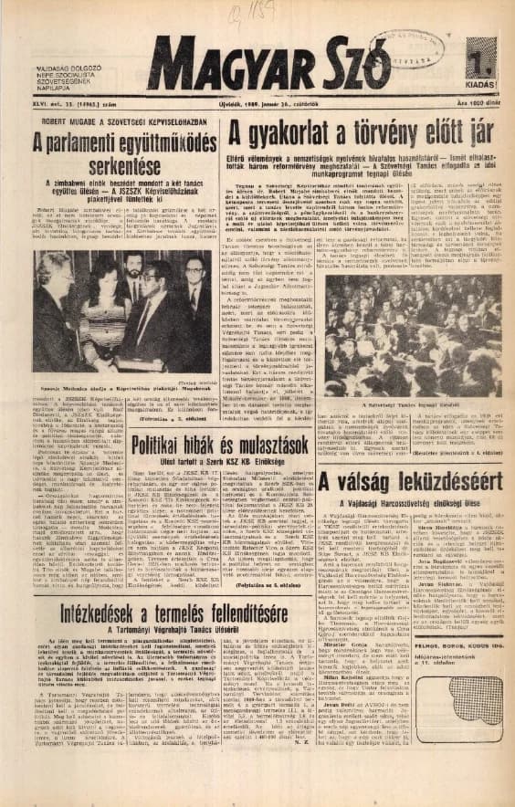 Magyar Szó, 46. évf. 1989. január 26. 23. sz. 1–16. oldal