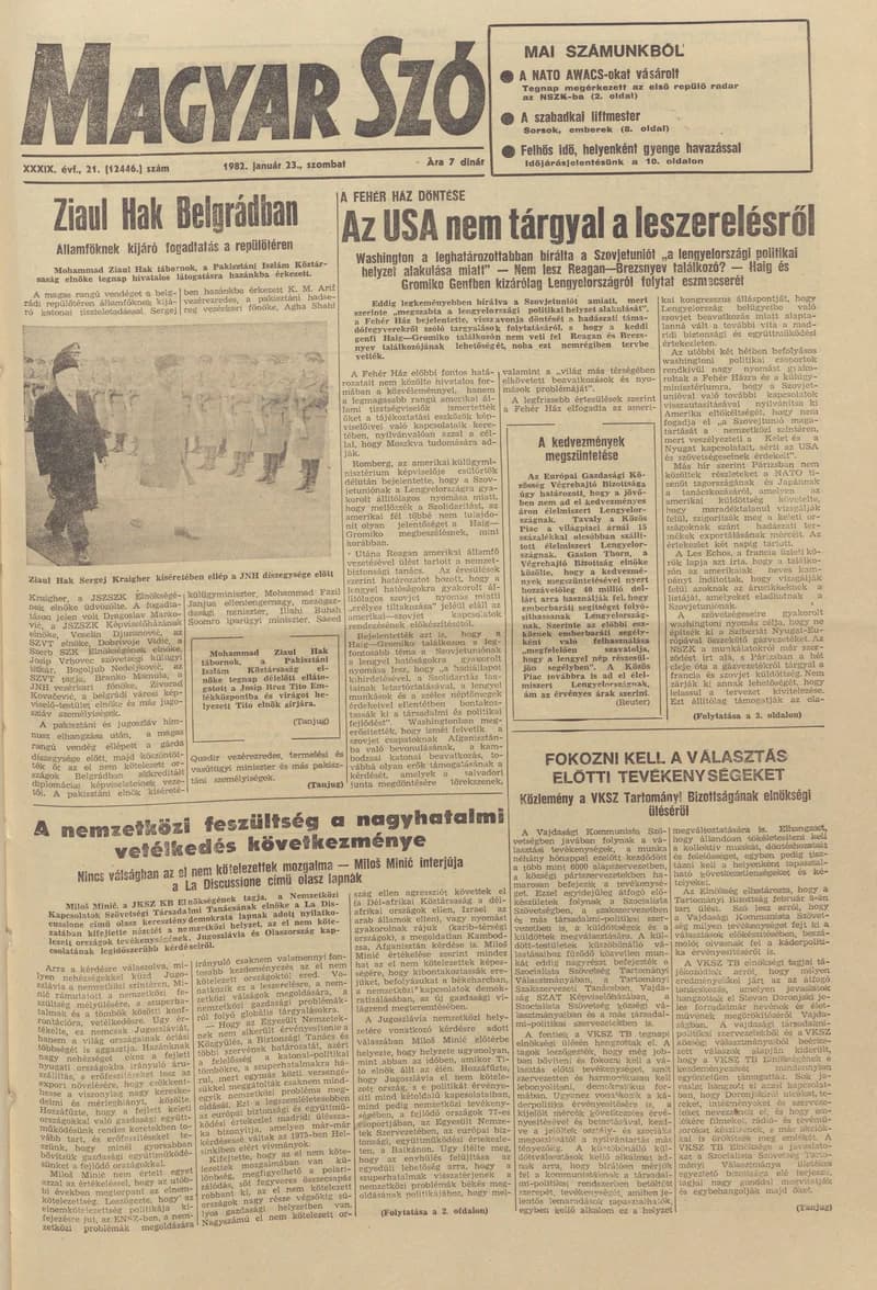 Magyar Szó, 39. évf. 1982. január 23. 21. sz. 1–20. oldal