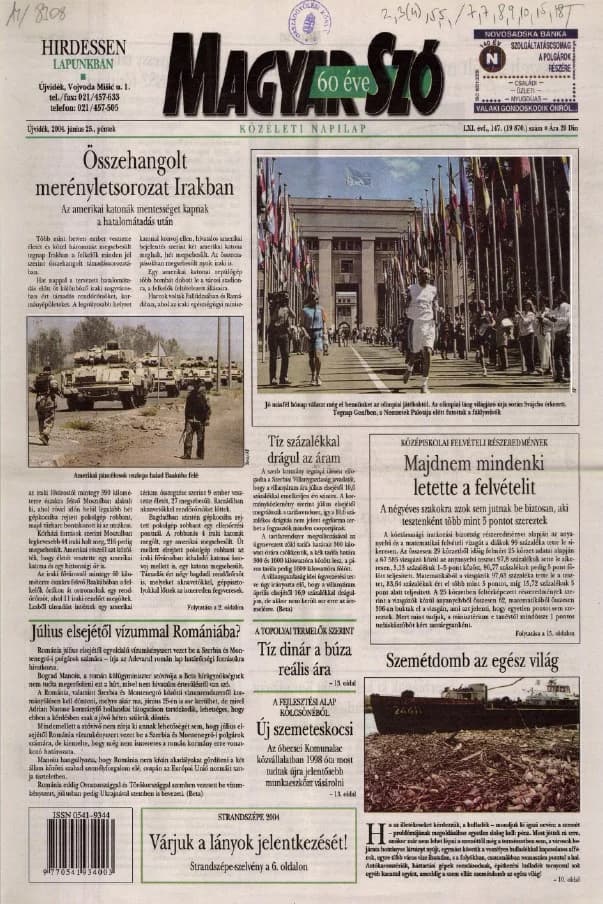 Magyar Szó, 61. évf. 2004. június 25. 147. sz. 1–20. oldal