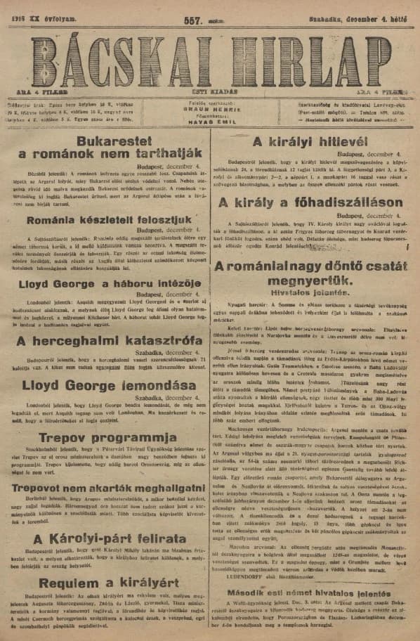 Bácskai Hirlap, 20. évf. 1916. december 4. 557. sz.
