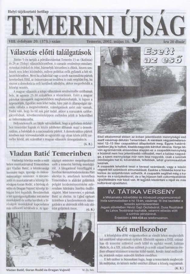 Temerini Újság, 8. évf. 2002. május 16. 20. sz.