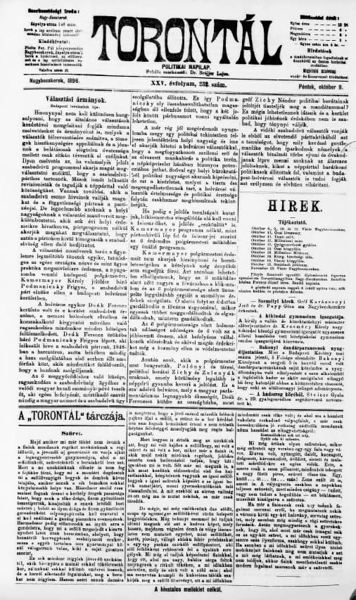 Torontál, 25. évf. 1896. október 9. 232. sz.