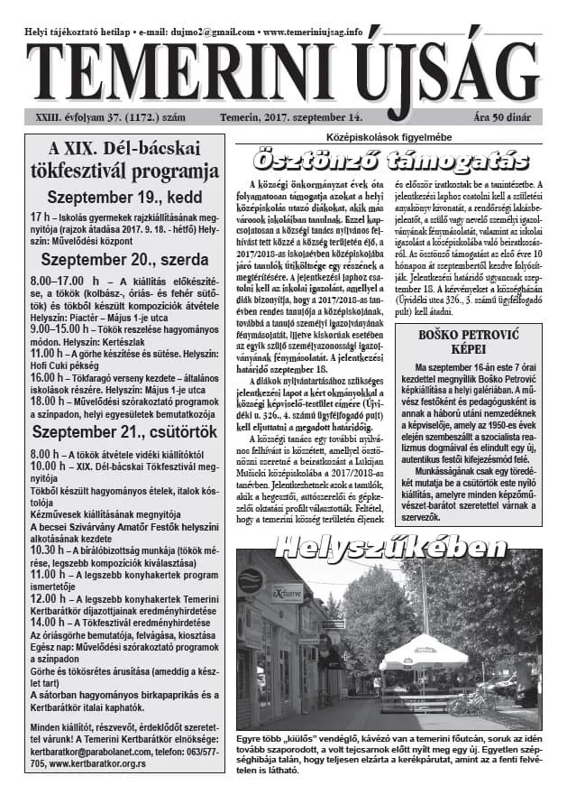 Temerini Újság, 23. évf. 2017. szeptember 14. 37. sz.
