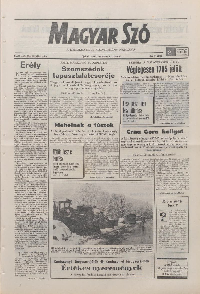 Magyar Szó, 47. évf. 1990. december 8. 336. sz. 1–24. oldal