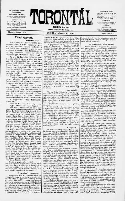 Torontál, 33. évf. 1904. május 3. 101. sz.