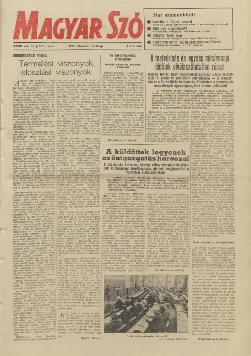 Magyar Szó, 39. évf. 1982. február 7. 36. sz. 1–28. oldal