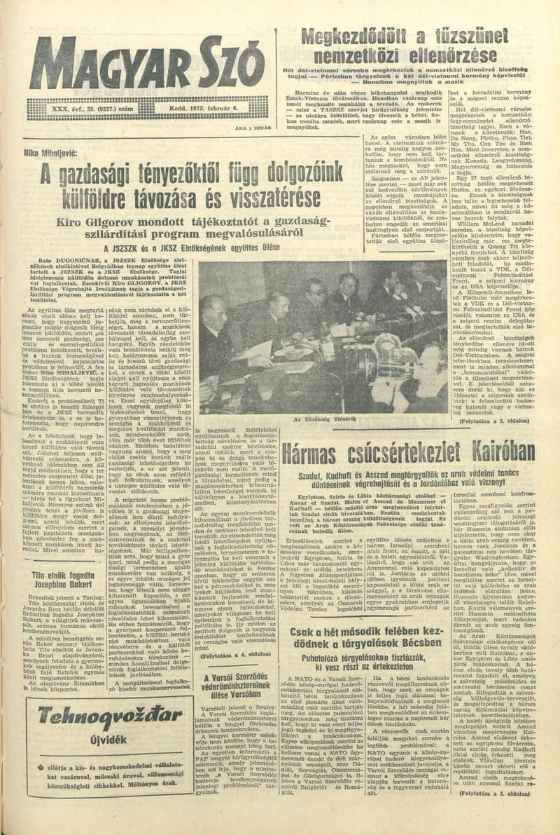 Magyar Szó, 30. évf. 1973. február 6. 35. sz. 1–20. oldal