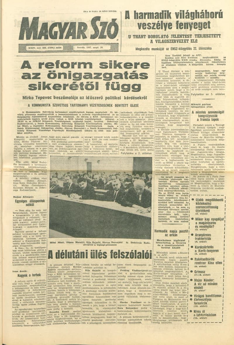 Magyar Szó, 24. évf. 1967. szeptember 20. 259. sz. 1–16. oldal