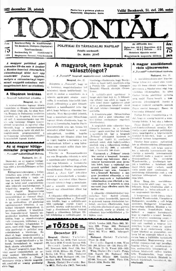 Torontál, 51. évf. 1922. december 29. 290. sz.