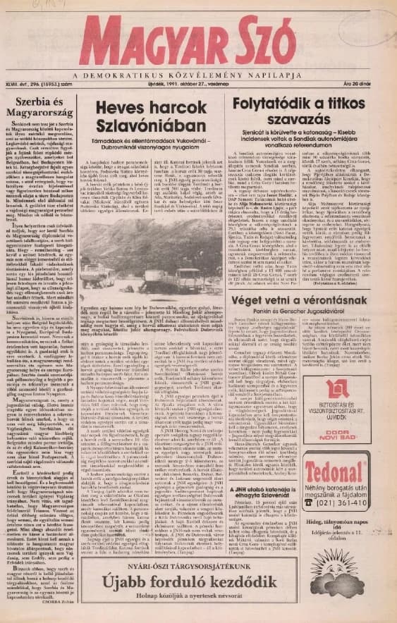Magyar Szó, 48. évf. 1991. október 27. 296. sz. 1–24. oldal