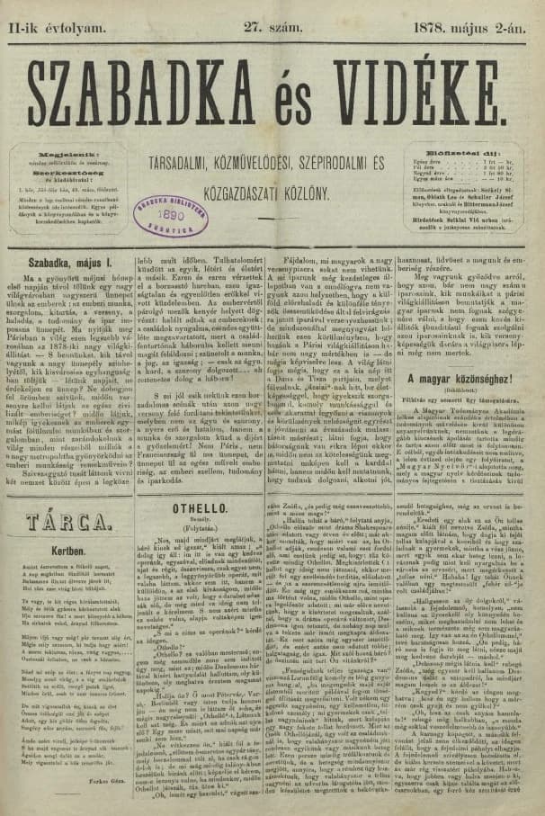 Szabadka és vidéke, 2. évf. 1878. május 2. 27. sz.