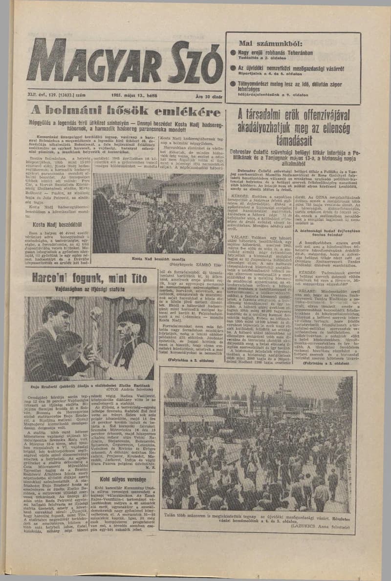 Magyar Szó, 42. évf. 1985. május 13. 129. sz. 1–32. oldal