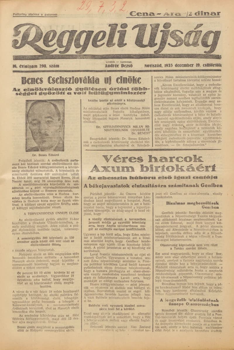 Reggeli Újság, 16. évf. 1935. december 18. 298. sz.