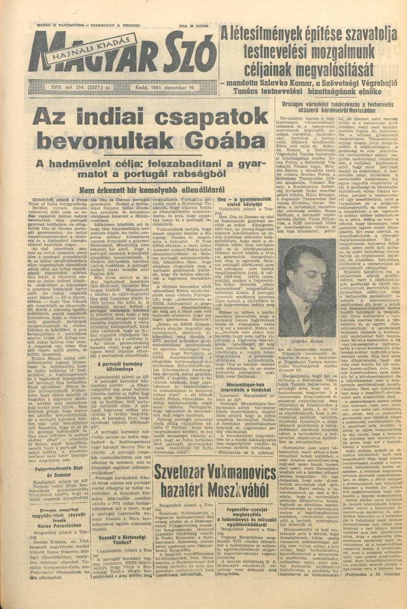 Magyar Szó, 18. évf. 1961. december 19. 314. sz. 1–16. oldal