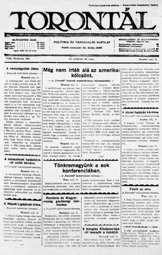 Torontál, 51. évf. 1922. május 13. 107. sz.