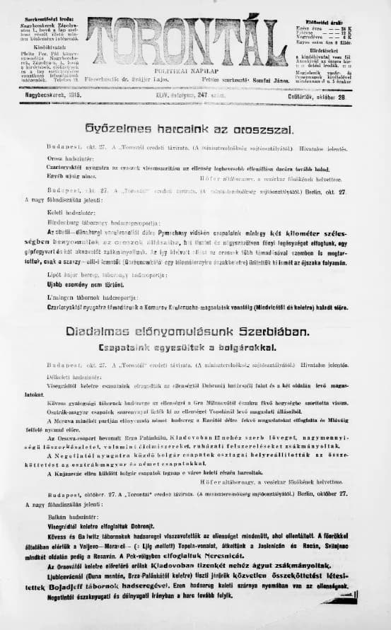 Torontál, 44. évf. 1915. október 28. 247. sz.