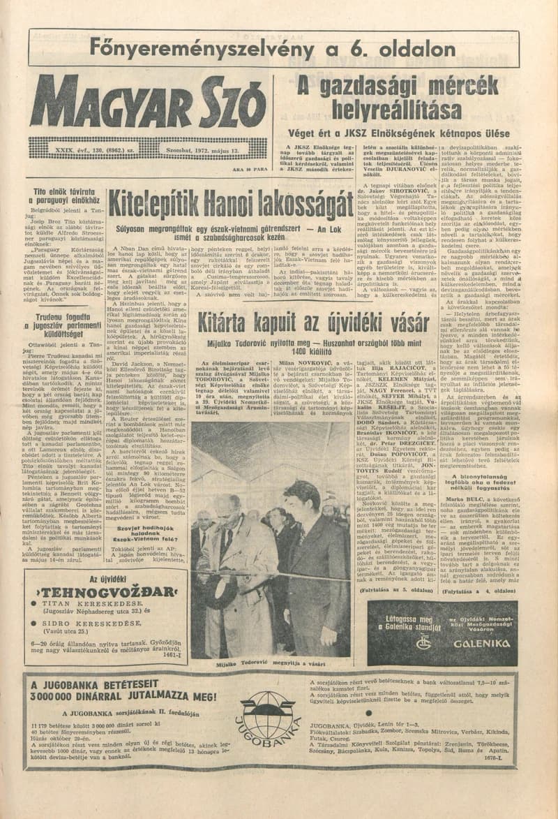 Magyar Szó, 29. évf. 1972. május 13. 130. sz. 1–20. oldal