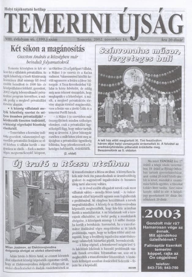Temerini Újság, 8. évf. 2002. november 14. 46. sz.