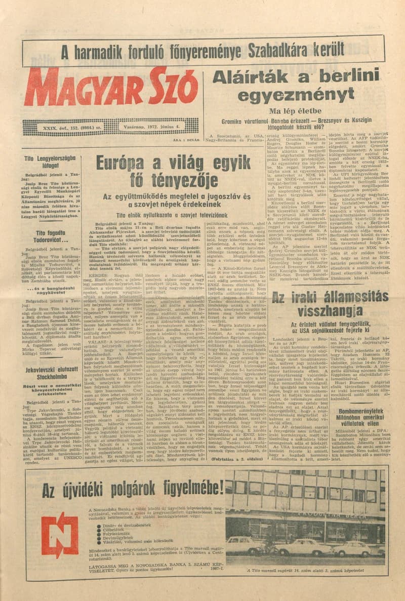 Magyar Szó, 29. évf. 1972. június 4. 152. sz. 1–28. oldal