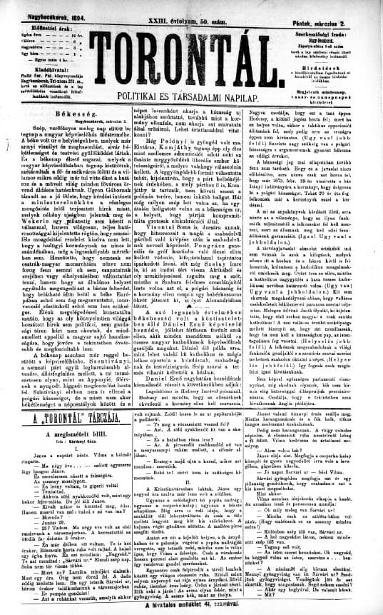 Torontál, 23. évf. 1894. március 2. 50. sz.