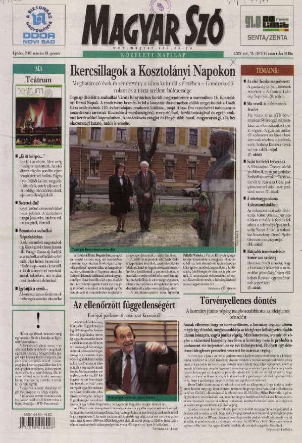 Magyar Szó, 64. évf. 2007. március 30. 75. sz. 1–20. oldal