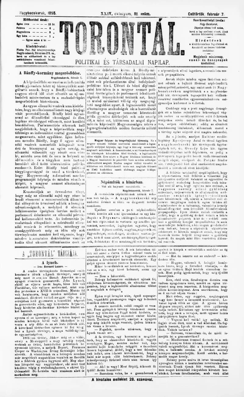 Torontál, 24. évf. 1895. február 7. 31. sz.
