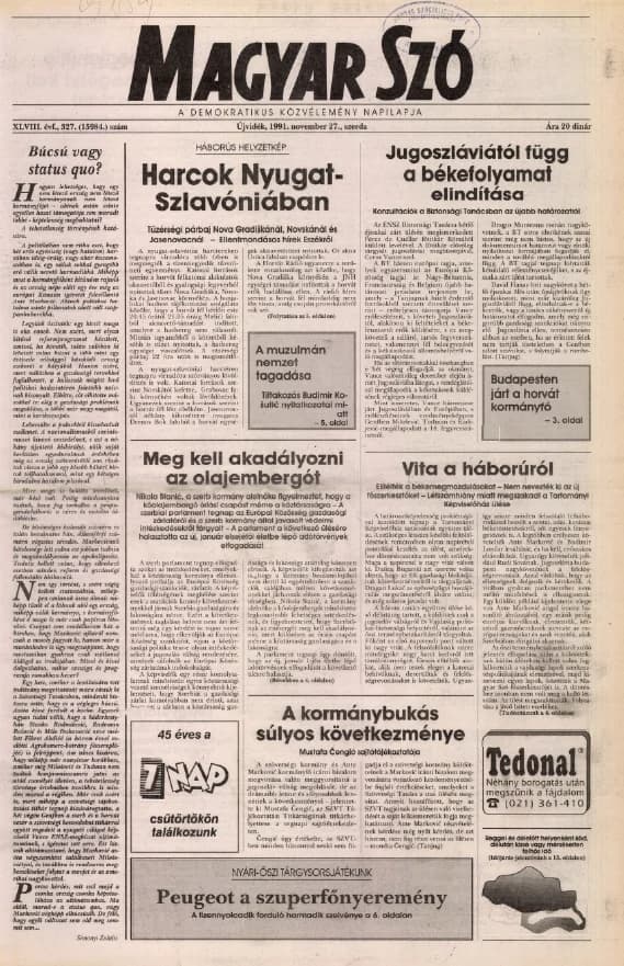 Magyar Szó, 48. évf. 1991. november 27. 327. sz. 1–16. oldal