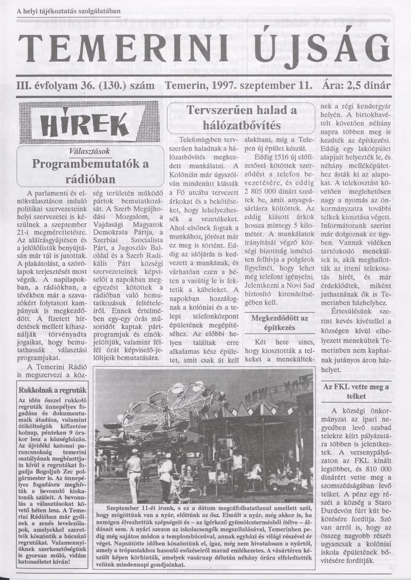 Temerini Újság, 3. évf. 1997. szeptember 11. 36. sz.