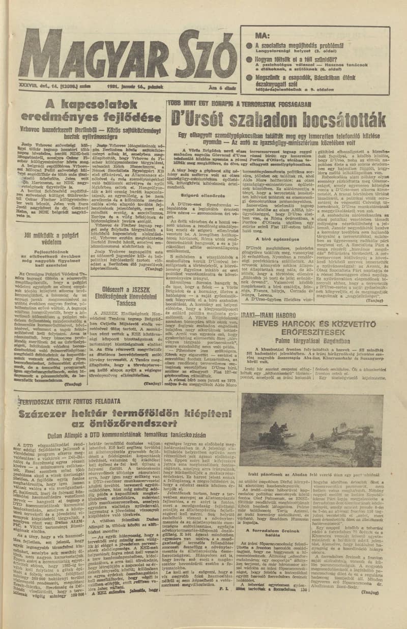 Magyar Szó, 38. évf. 1981. január 16. 14. sz. 1–12. oldal