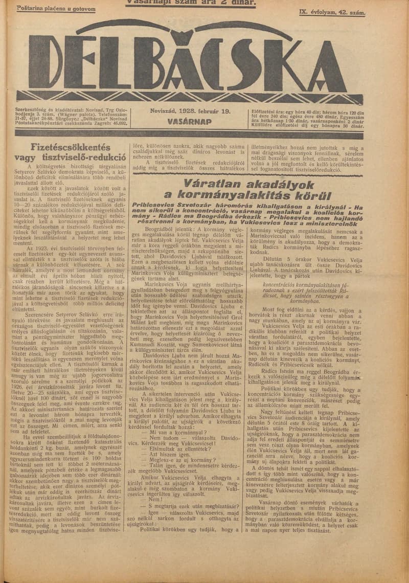 Délbácska, 9. évf. 1928. február 19. 42. sz.