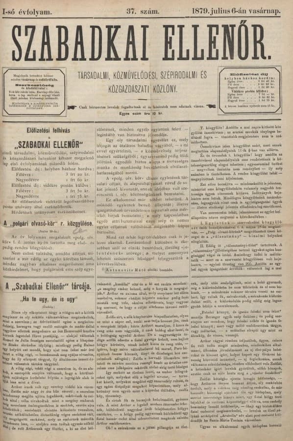 Szabadkai Ellenőr, 1. évf. 1879. július 6. 37. sz.