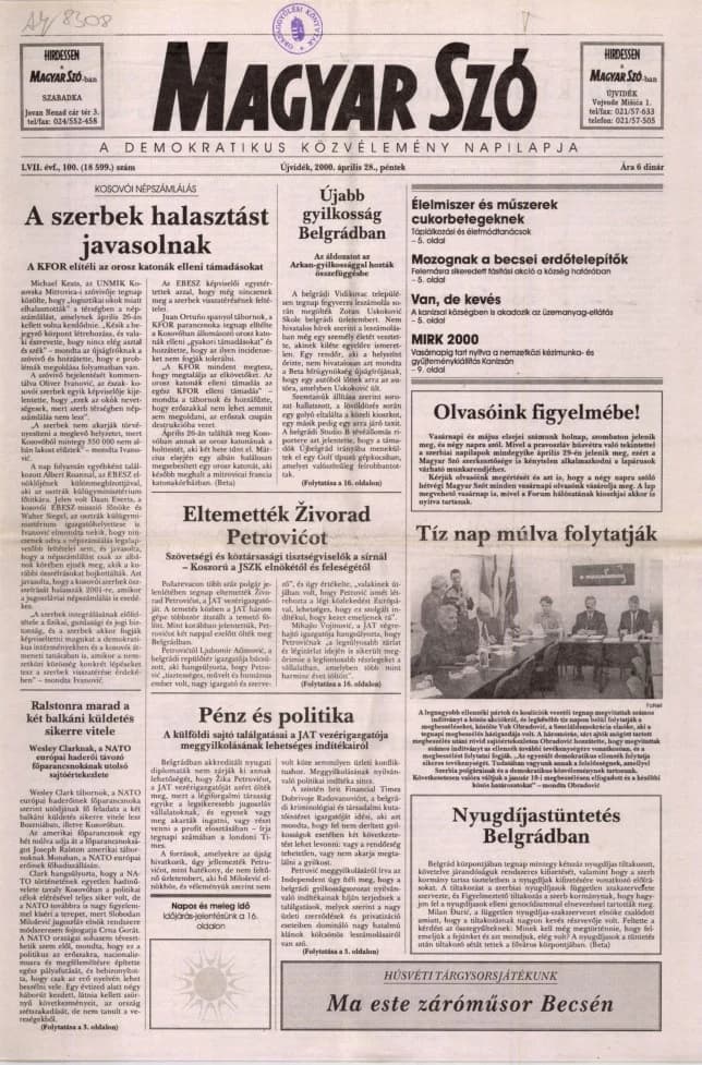 Magyar Szó, 57. évf. 2000. április 28. 100. sz. 1–16. oldal