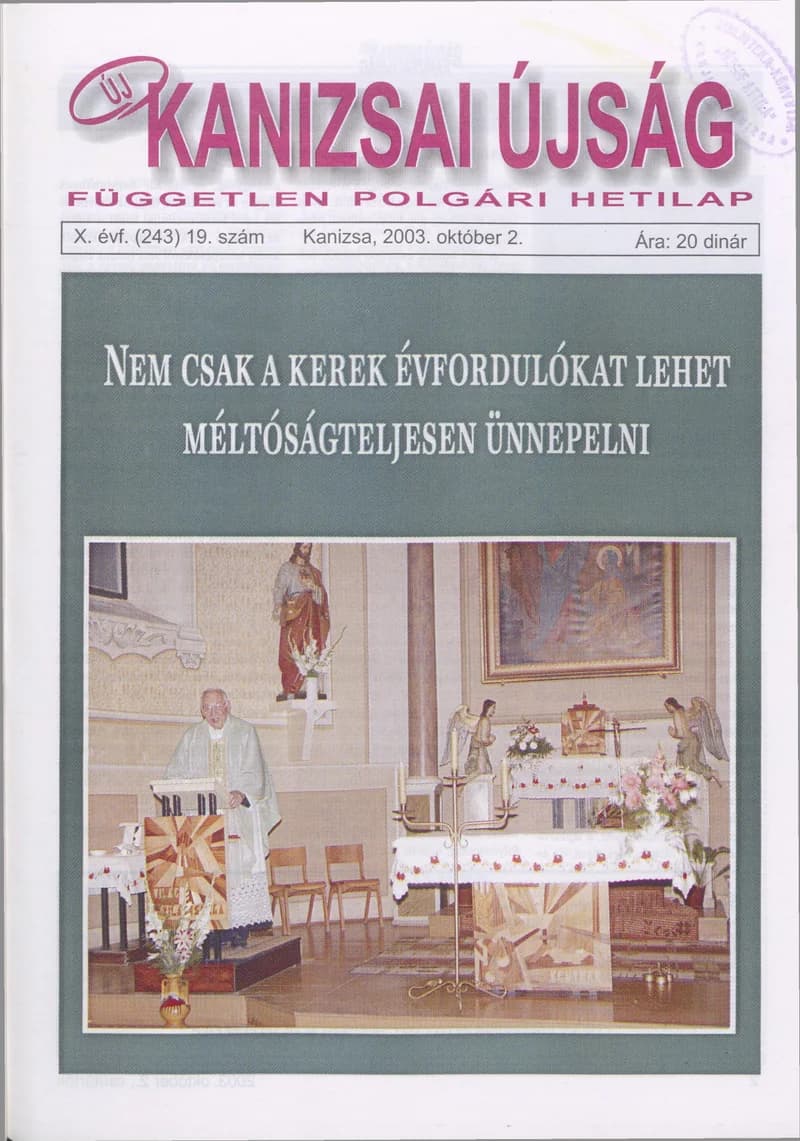 Új Kanizsai Újság, 10. évf. 2003. október 2. 19. sz.