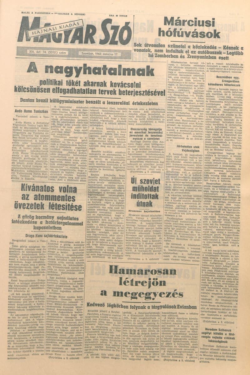 Magyar Szó, 19. évf. 1962. március 17. 74. sz. 1–8. oldal