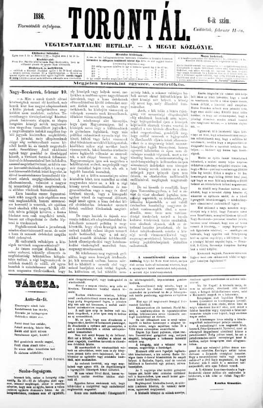 Torontál, 15. évf. 1886. február 11. 6. sz.