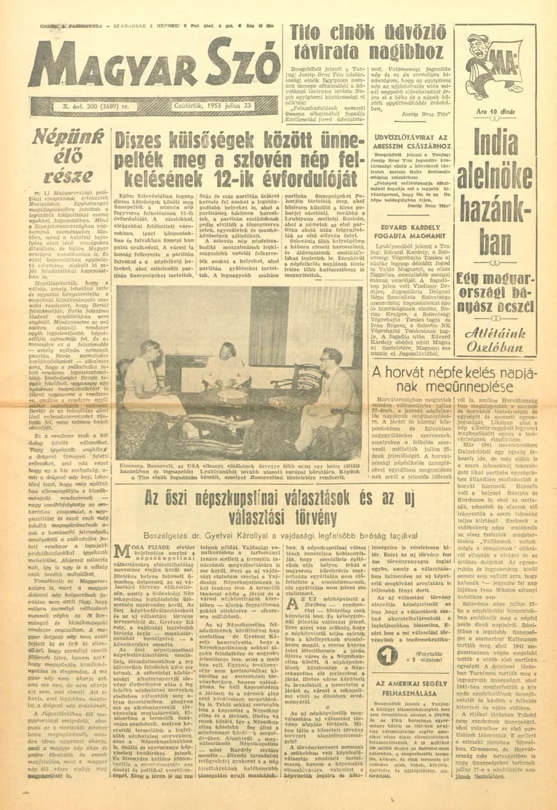 Magyar Szó, 10. évf. 1953. július 23. 200. sz. 1–8. oldal