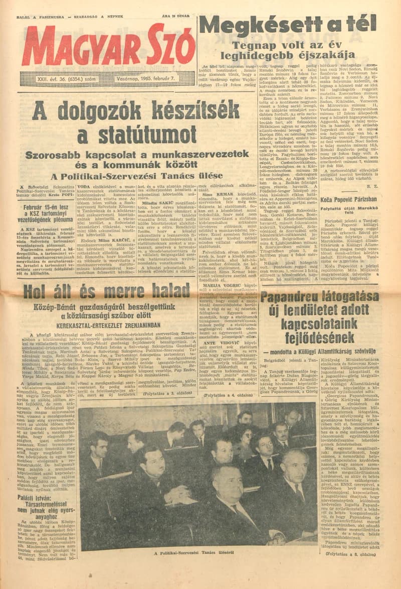 Magyar Szó, 22. évf. 1965. február 7. 36. sz. 1–24. oldal
