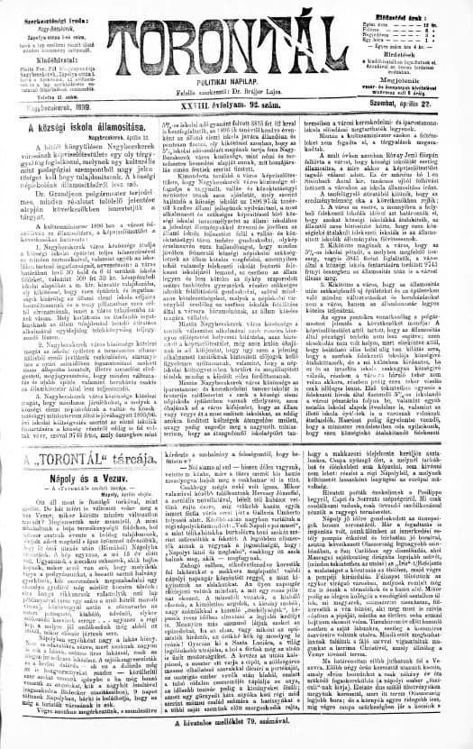 Torontál, 28. évf. 1899. április 22. 92. sz.