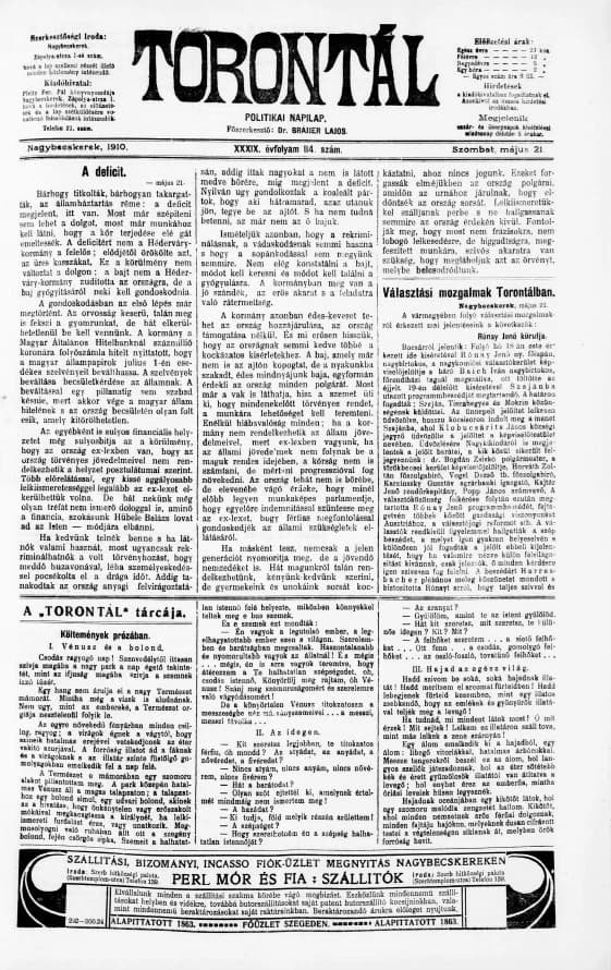 Torontál, 39. évf. 1910. május 21. 114. sz.