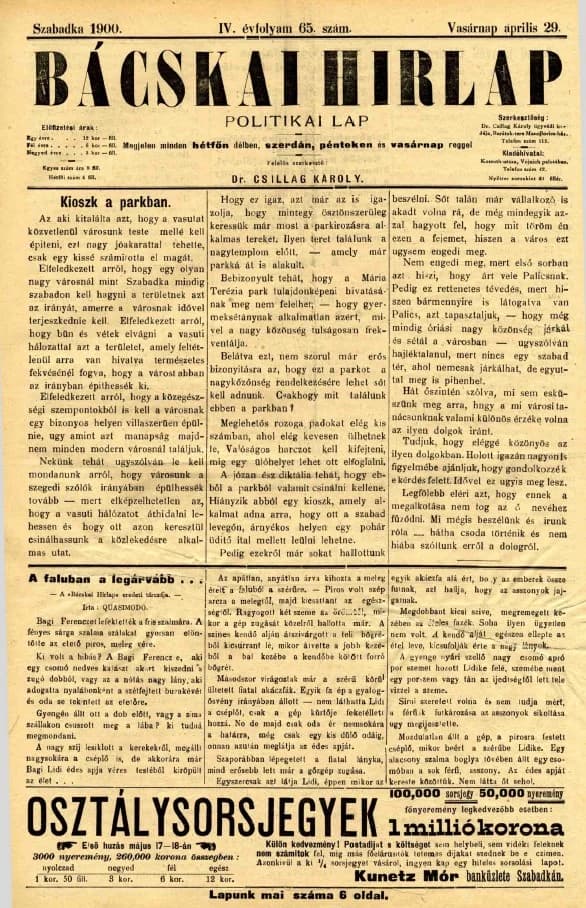 Bácskai Hirlap, 4. évf. 1900. április 29. 65. sz.